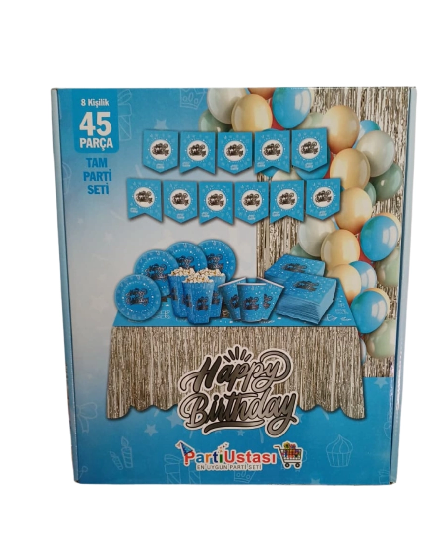 PARTİ SETİ 45 PCS HAPPY MAVİ