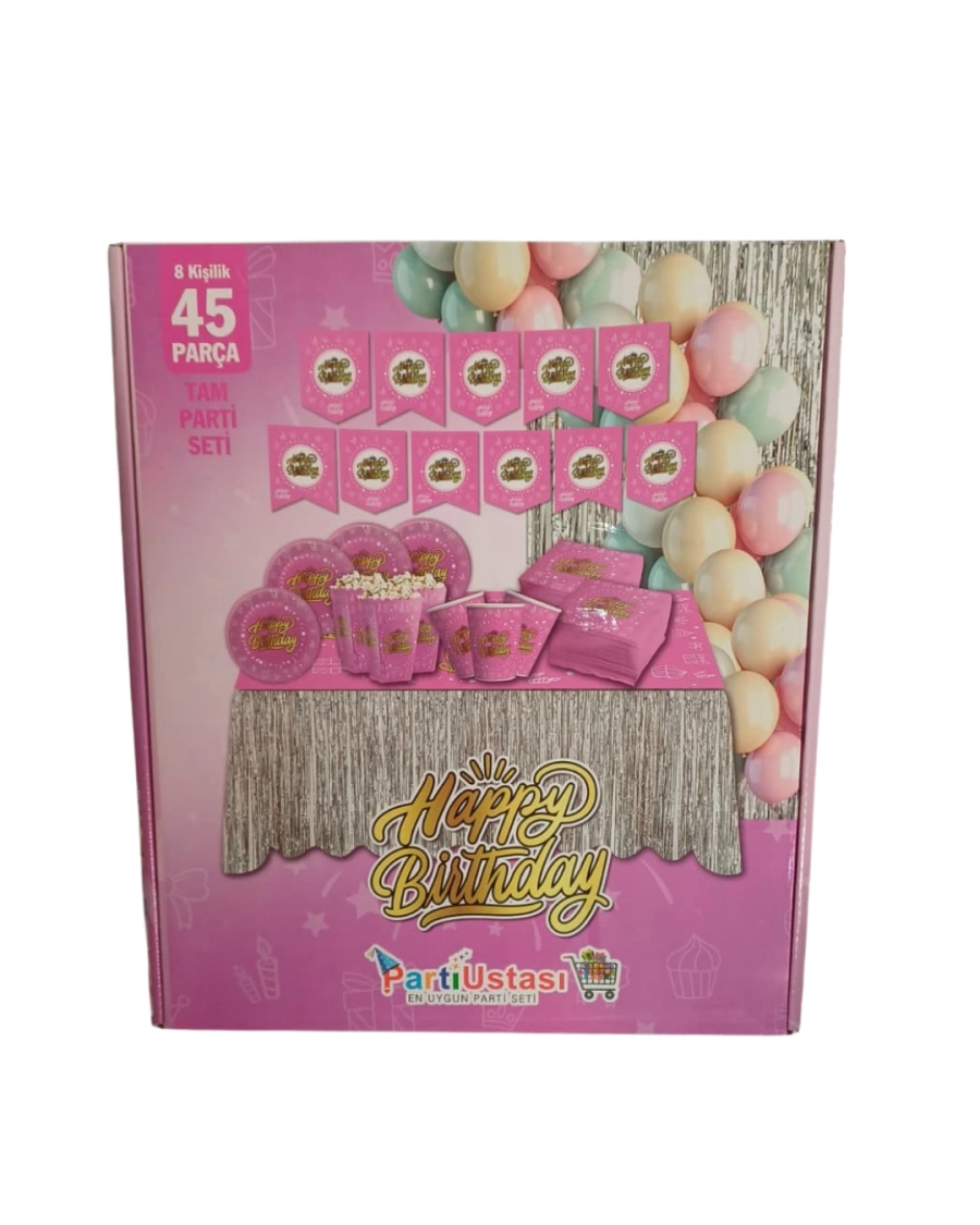 PARTİ SETİ 45 PCS HAPPY PEMBE