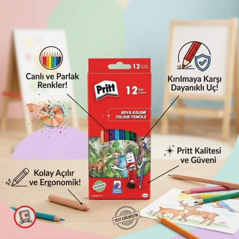 PRİTT KURUBOYA KALEMİ 12 RENK KUTU