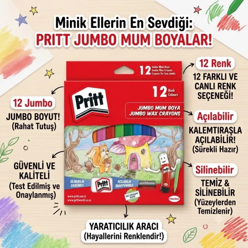 PRİTT SİLİNİR MUM PASTEL BOYA 12 RENK