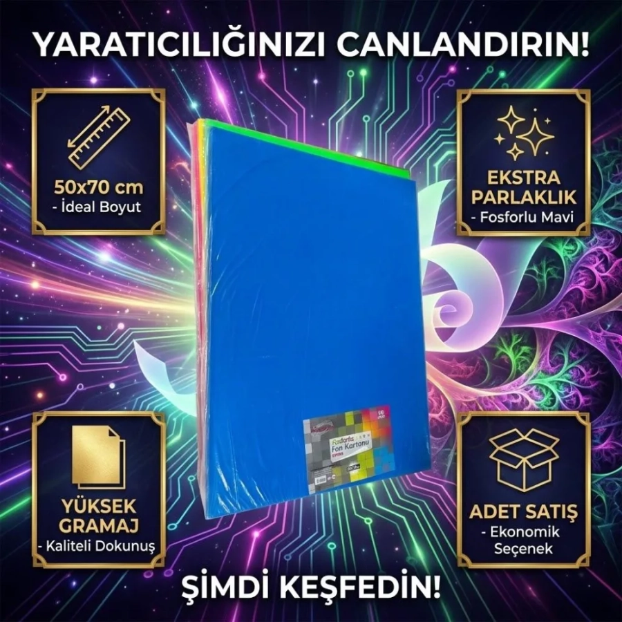 TİCON FOSFORLU FON KART. 50*70 MAVİ