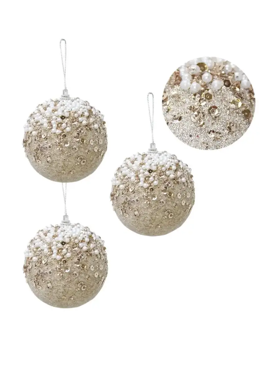 PULLU İNCİLİ TOP ŞAMPANYA 8CM 3LÜ