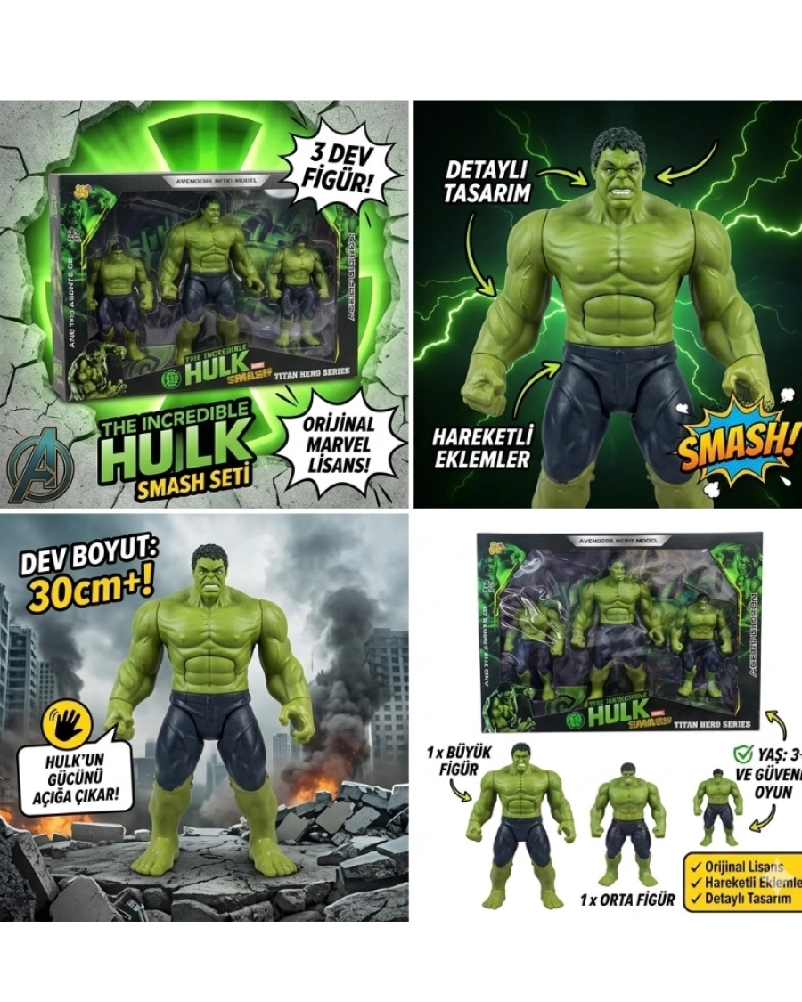 3 KARAKTERLİ YEŞİL ADAM SET