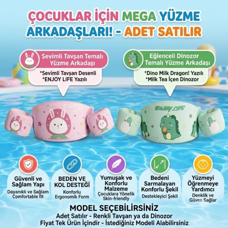 ÇOCUK YÜZME YELEĞİ KOLLUKLU PEMBE-YEŞİL