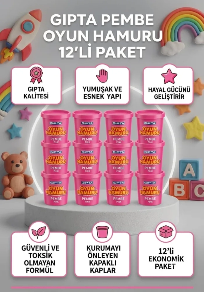GIPTA 12Lİ PEMBE OYUN HAMURU