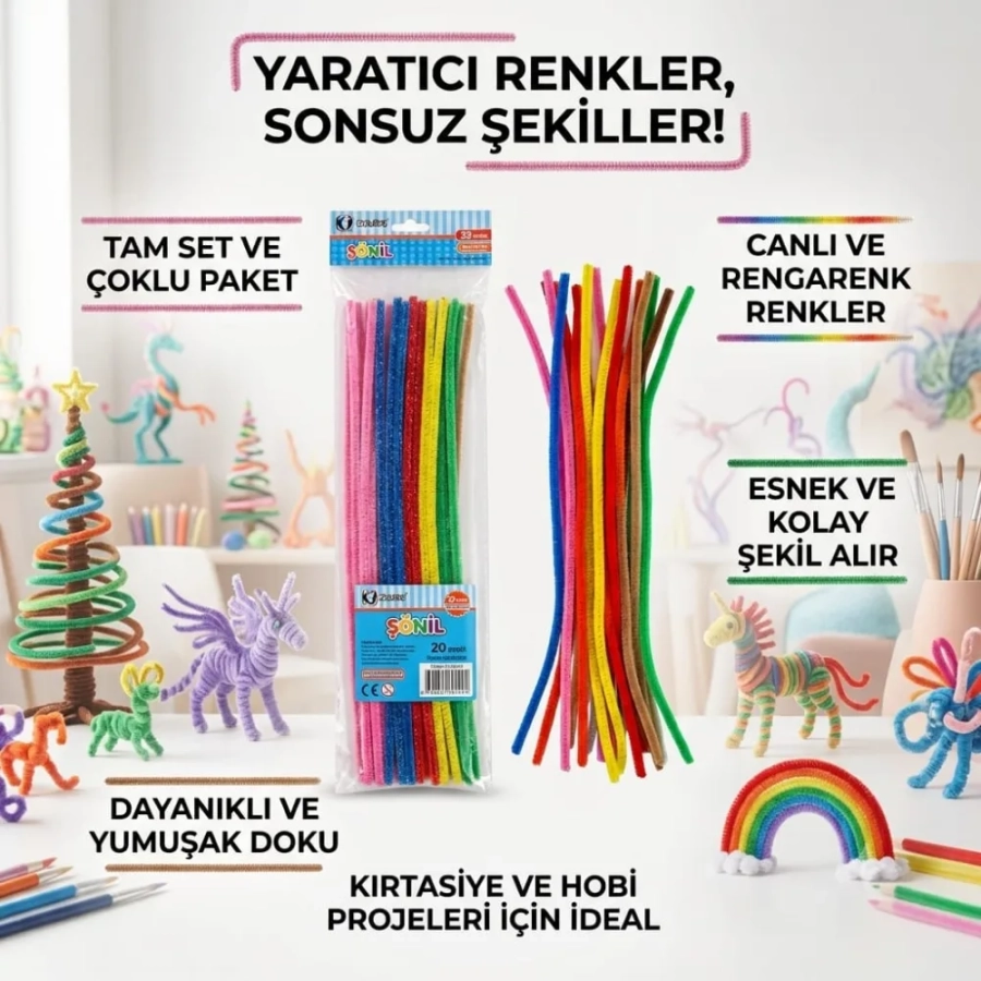 15Lİ 30 CM ŞÖNİL ÇUBUK