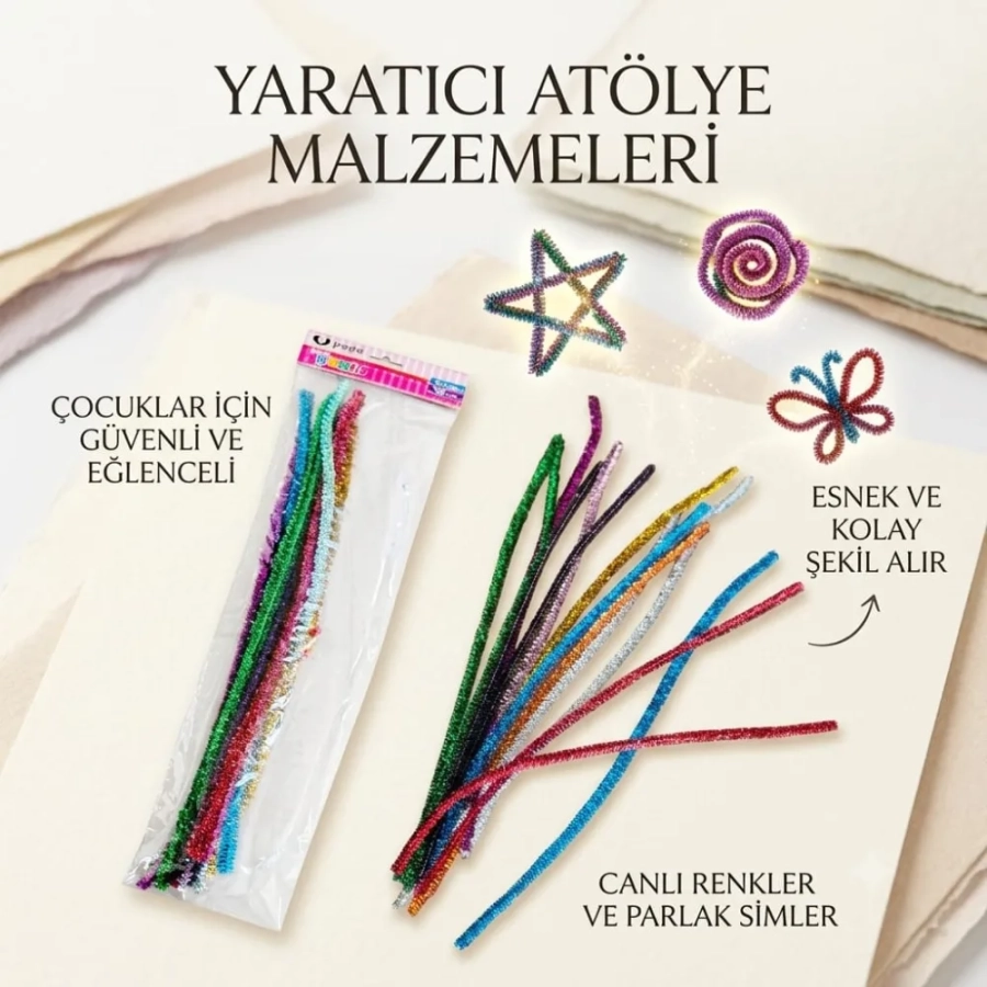 15Lİ 30 CM SİMLİ ŞÖNİL ÇUBUK