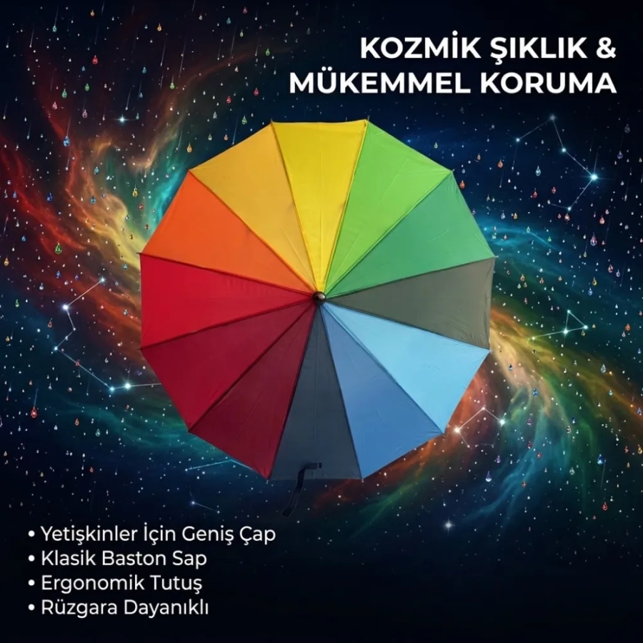 GÖKKUŞAĞI BASTON ŞEMSİYE 12 TEL