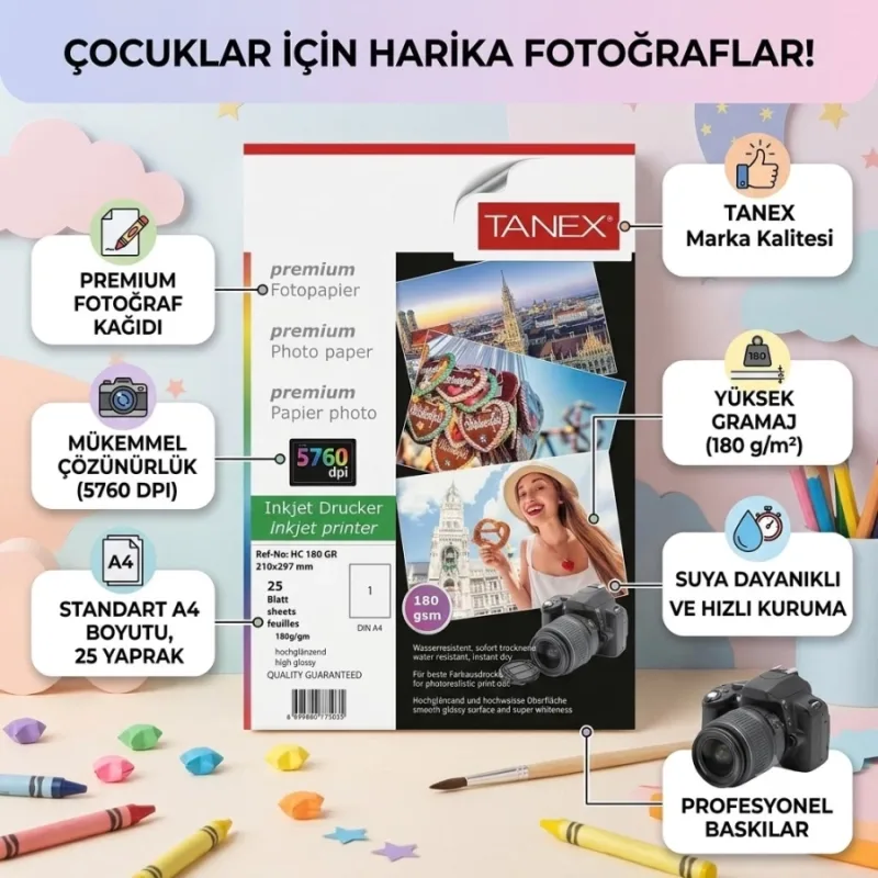 TANEX FOTOĞRAF KAĞIDI A4 180GR.25Lİ